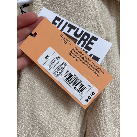 Future Collective Collab NWT Neutral Beige  Fringe Trench Coat 2x - Picture 10 of 10